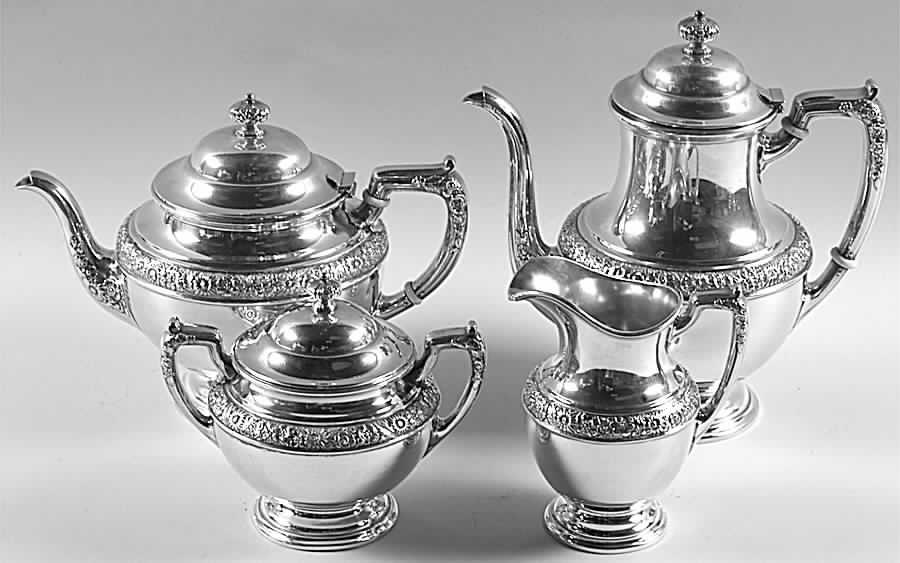 Bridal Bouquet (Sterling, Hollowware) 4 Piece Tea Set (SCP, STP, SCR, SSU) by Alvin-1