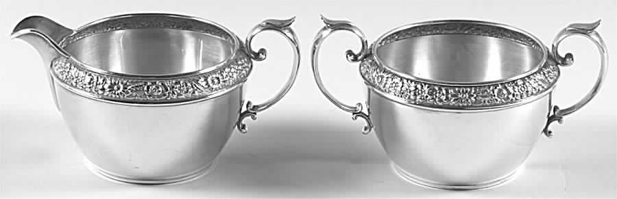 Bridal Bouquet (Sterling, Hollowware) Mini Sterling Creamer and Open Sugar by Alvin-1