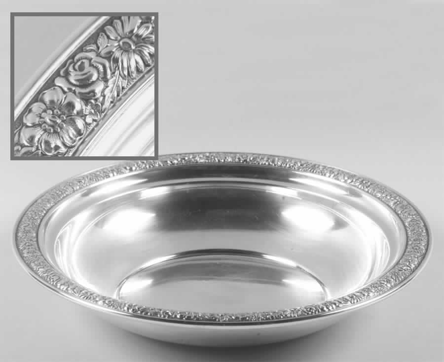 Bridal Bouquet (Sterling, Hollowware) Large Sterling Round Vegetable Bowl by Alvin-1
