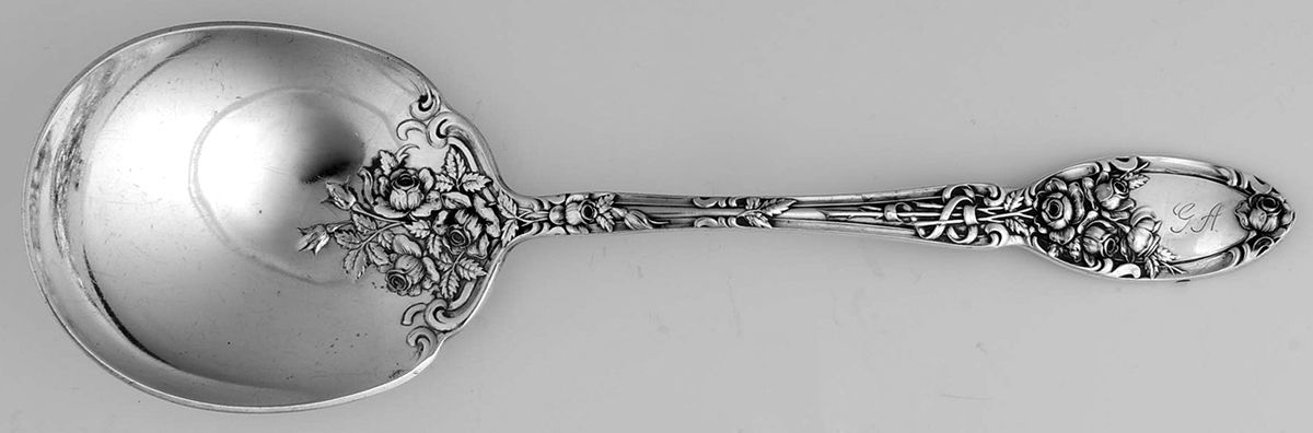 Brides Bouquet (Silverplate, 1908, Monograms) Large Solid Berry/Casserole Spoon by Alvin-1