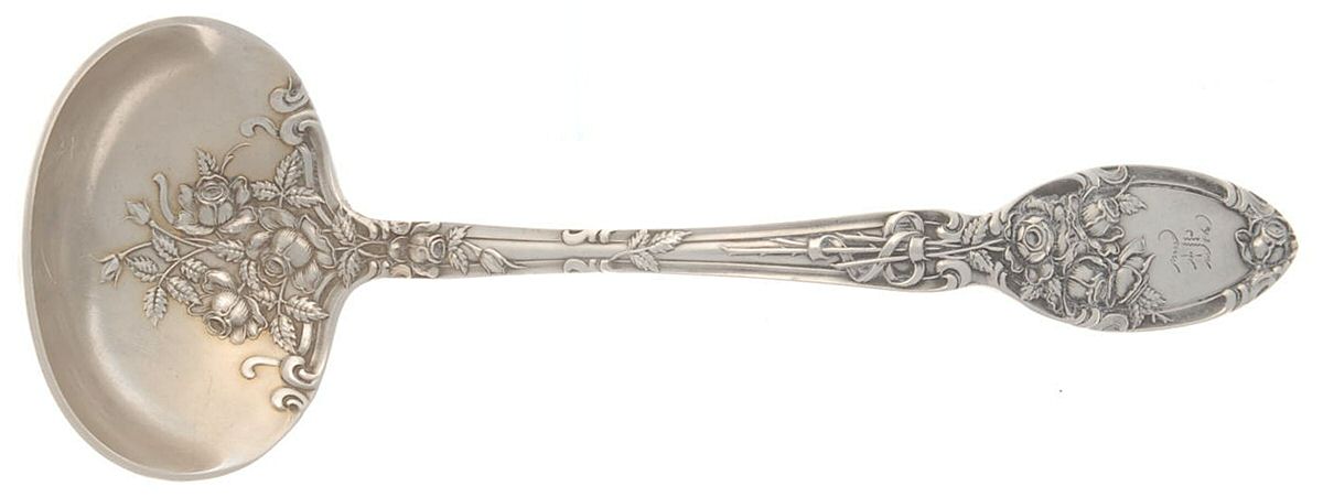 Brides Bouquet (Silverplate, 1908, Monograms) Solid Gravy Ladle by Alvin-1