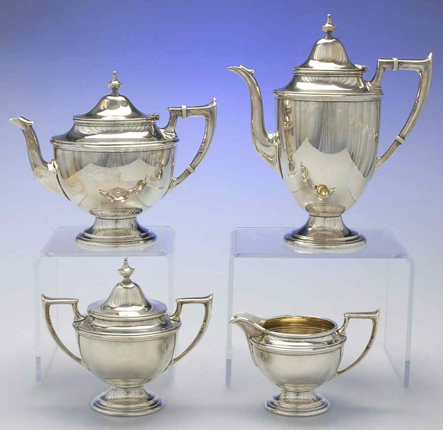 S91 (Sterling, Hollowware) 4 Piece Tea Set (SCP, STP, SCR, SSU) by Alvin-1