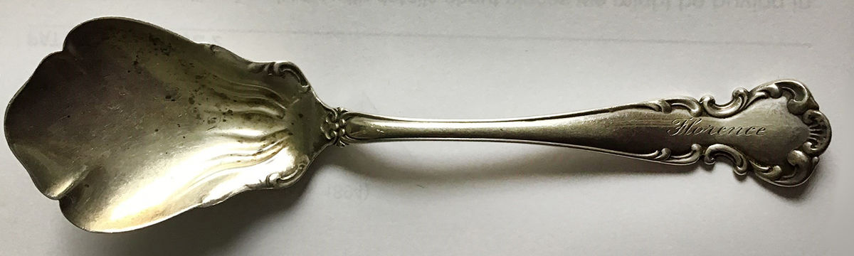 Flanders-Old (Sterling, 1900, No Monograms) Sugar Shell Spoon by Alvin-1