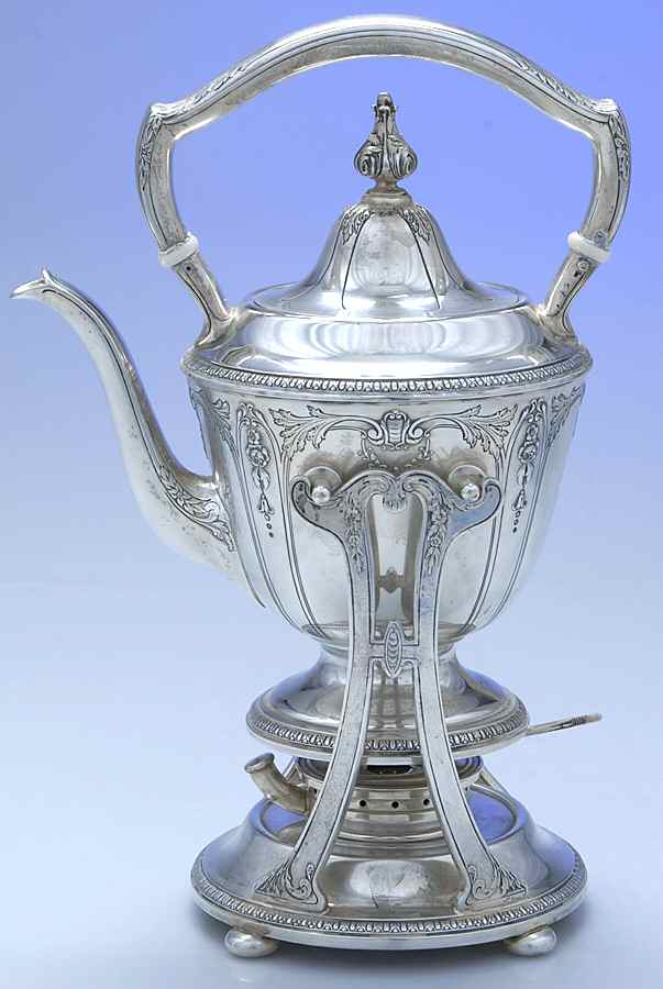 Della Robbia (Sterling, Hollowware, Floral, Lines) Kettle, Stand & Burner by Alvin-1
