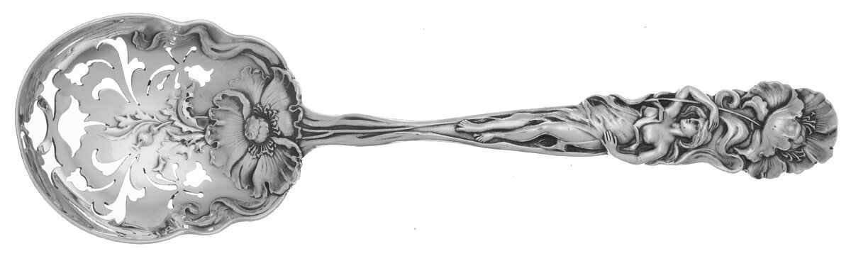 Raphael (Sterling, 1902, Monograms) Pierced Nut Serving Spoon by Alvin-1