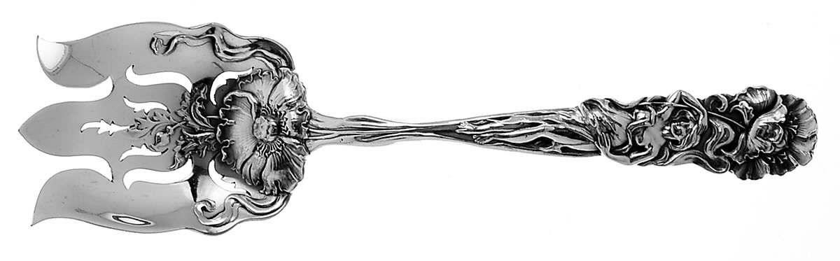Raphael (Sterling, 1902, Monograms) Solid Salad Serving Fork by Alvin-1