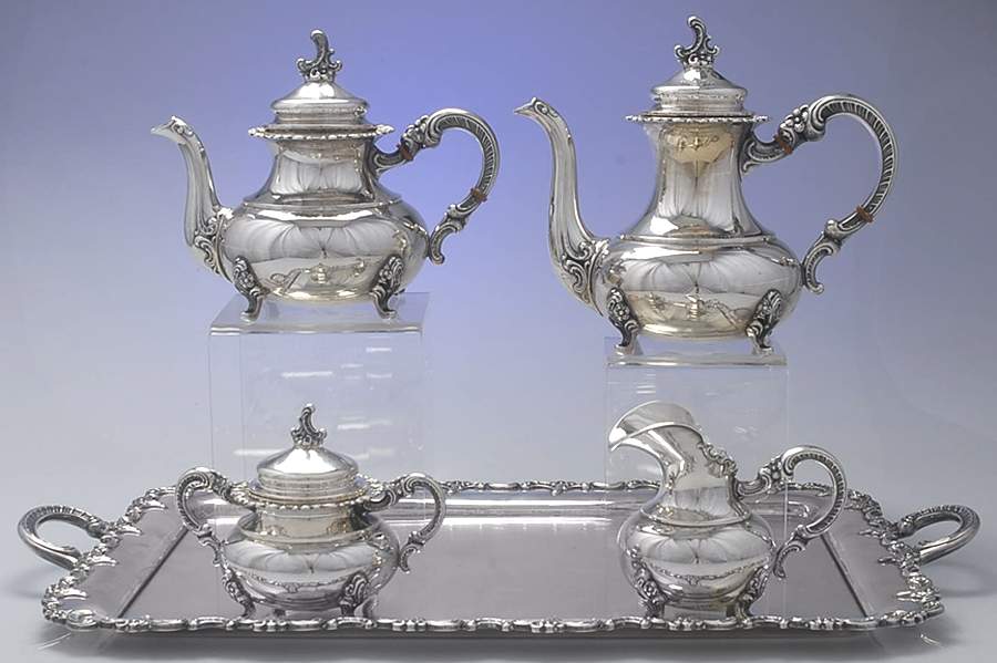 GAK2 (Sterling, Hollowware) 5 Piece Tea Set (SCP, STP, SCR, SSU, PRT20G) by Gayer & Krauss-1