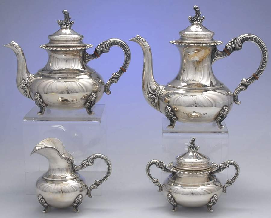 GAK2 (Sterling, Hollowware) 4 Piece Tea Set (SCP, STP, SCR, SSU) by Gayer & Krauss-1