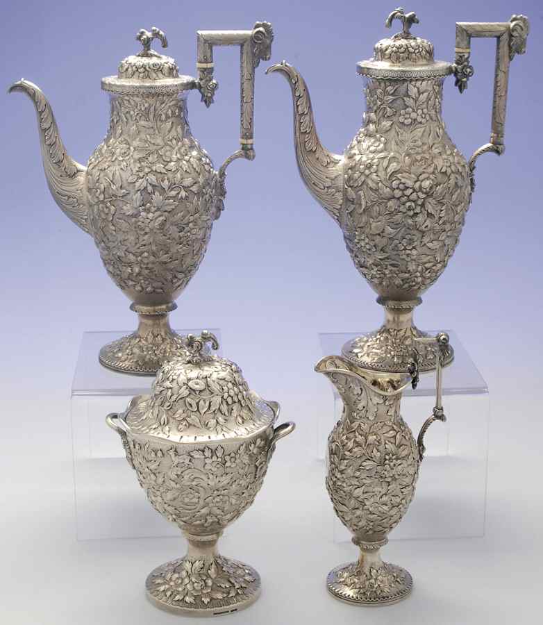 ANW1 (Coin, Hollowware) 4 Piece Tea Set (SCP, STP, SCR, SSU) by A. E. Warner, Sr-1