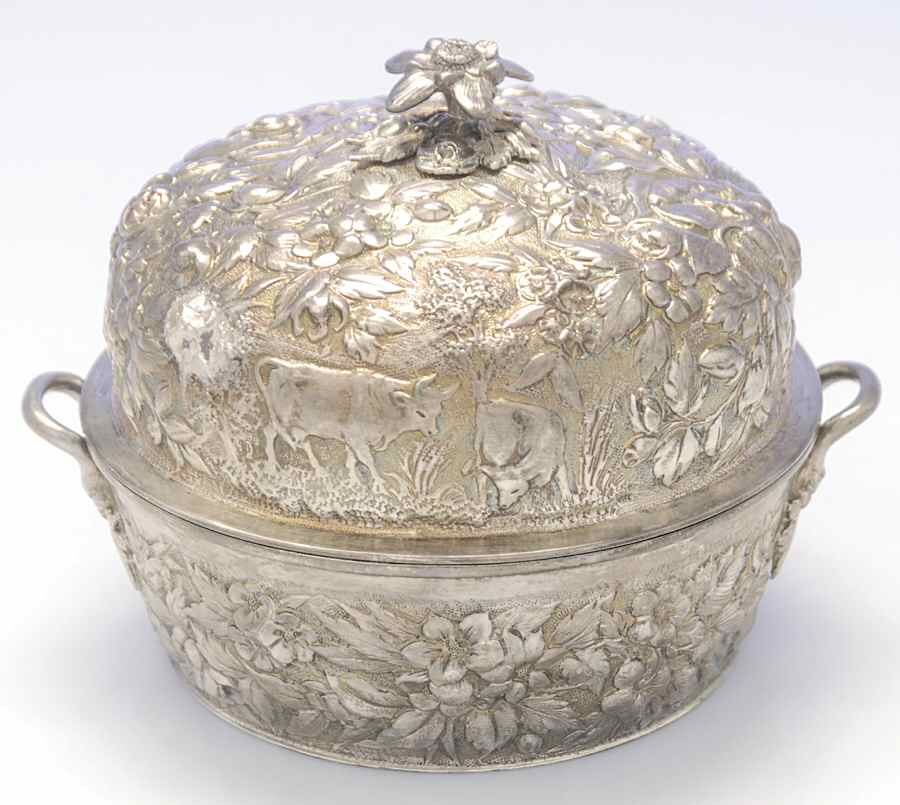 ANW1 (Coin, Hollowware) Round Covered Vegetable Bowl by A. E. Warner, Sr-1