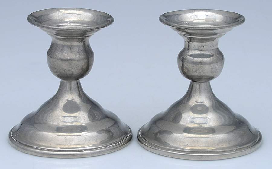 Pewter Hollowware Pair of Console Candleholders by A H Hanle-1