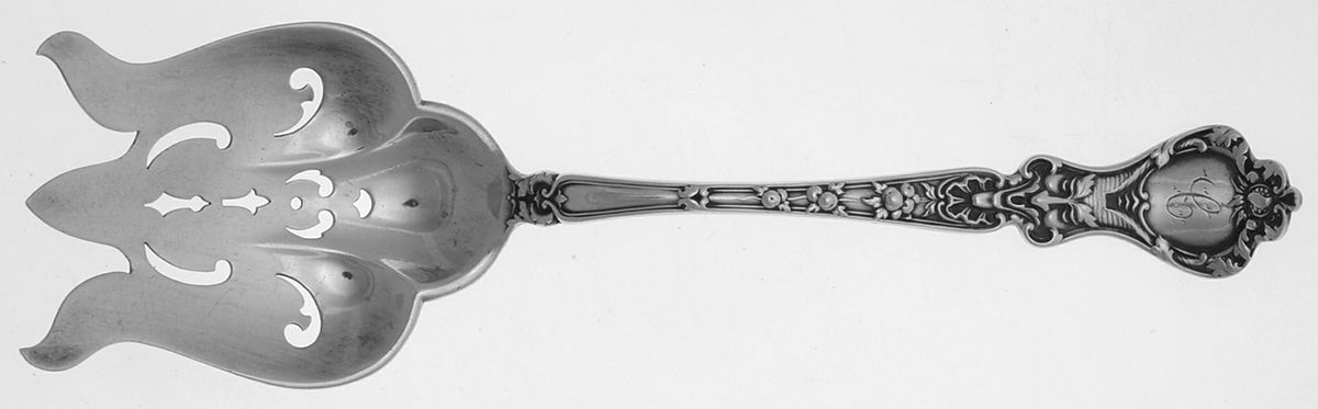 Nuremburg (Sterling, 1903, Monograms) Solid Salad Serving Fork by Alvin-1