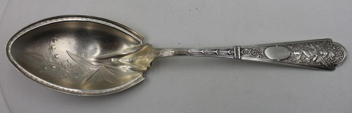 Cupid (Sterling) Solid Bright Cut Vegetable Serving Spoon by Albert Coles-1