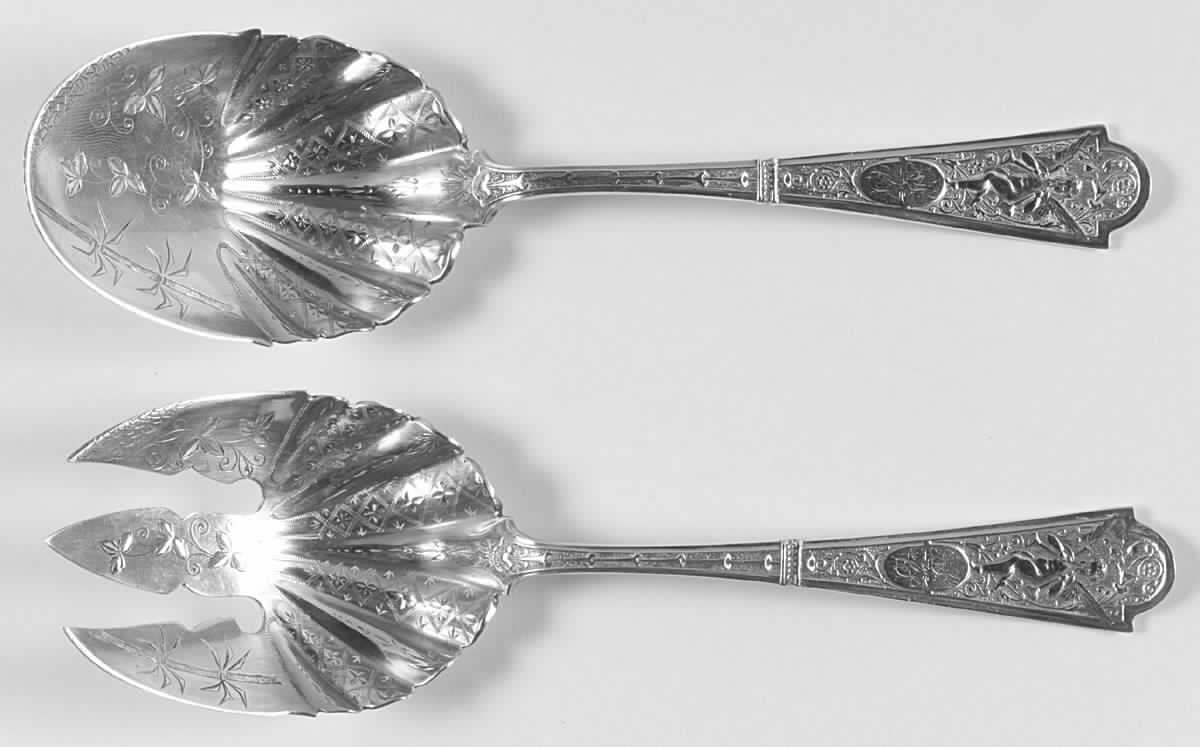 Cupid (Sterling) 2-Piece Salad Set, Bright Cut Solid Piece by Albert Coles-1