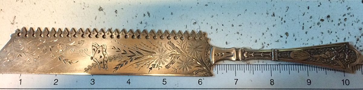 Cupid (Sterling) Solid Bright Cut Cake Saw by Albert Coles-1