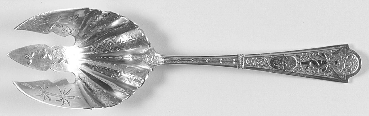 Cupid (Sterling) Salad Serving Fork, Bright Cut Solid Piece by Albert Coles-1