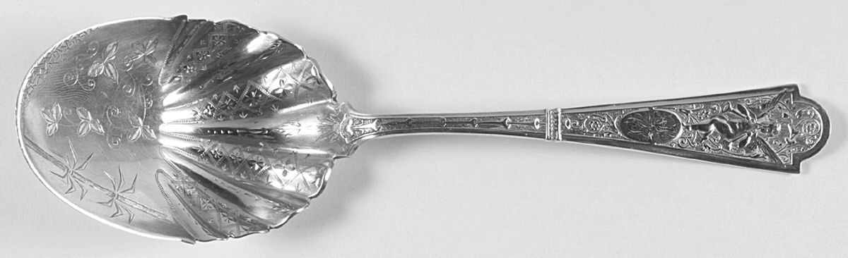Cupid (Sterling) Salad Serving Spoon, Bright Cut Solid Piece by Albert Coles-1