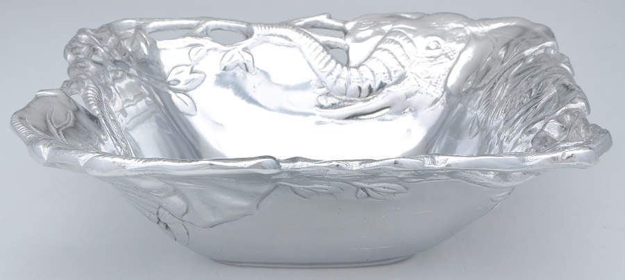 Elephants (Aluminum, Hollowware) 9" Square Salad Serving Bowl by Arthur Court-1