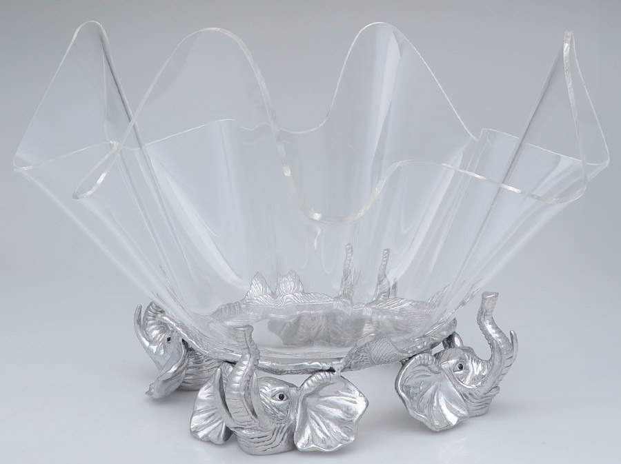 Elephants (Aluminum, Hollowware) 14" Acrylic Bowl with Metal Stand by Arthur Court-1