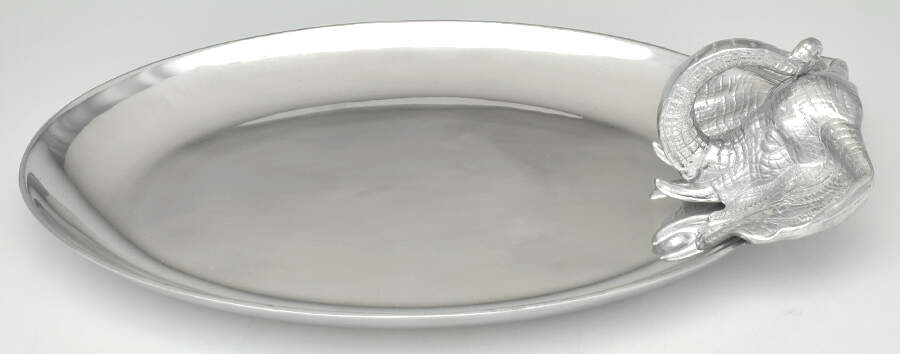Elephants (Aluminum, Hollowware) 19" Oval Serving Platter by Arthur Court-1
