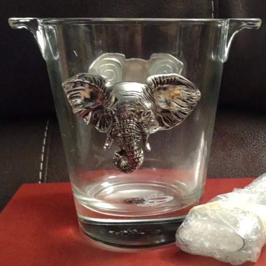 Elephants (Aluminum, Hollowware) Crystal Ice Bucket by Arthur Court-1
