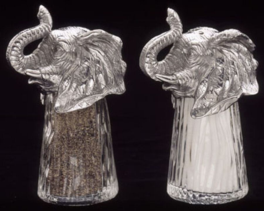 Elephants (Aluminum, Hollowware) Salt & Pepper Set by Arthur Court-1