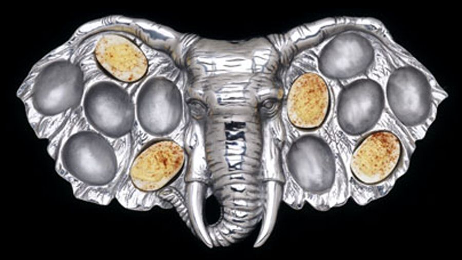 Elephants (Aluminum, Hollowware) Deviled Egg Tray (Holds 12) by Arthur Court-1
