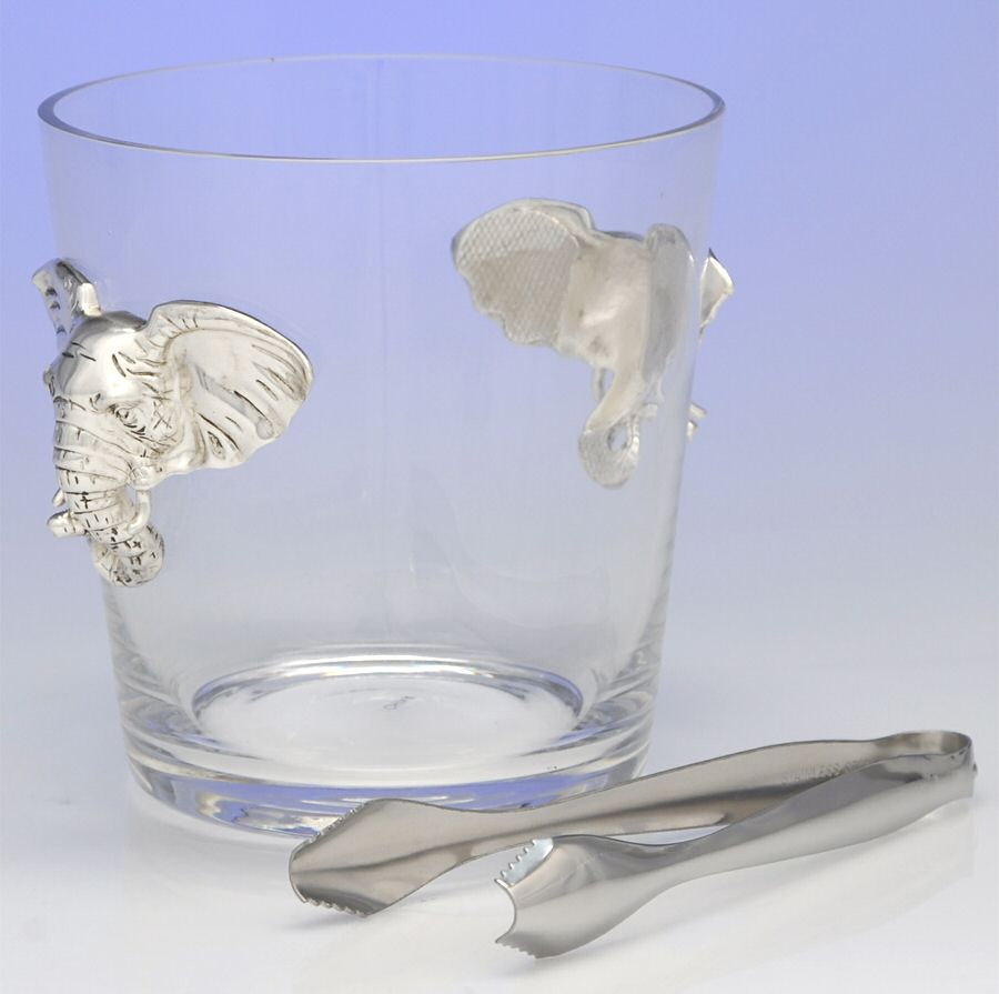 Elephants (Aluminum, Hollowware) Crystal Ice Bucket & Tongs by Arthur Court-1