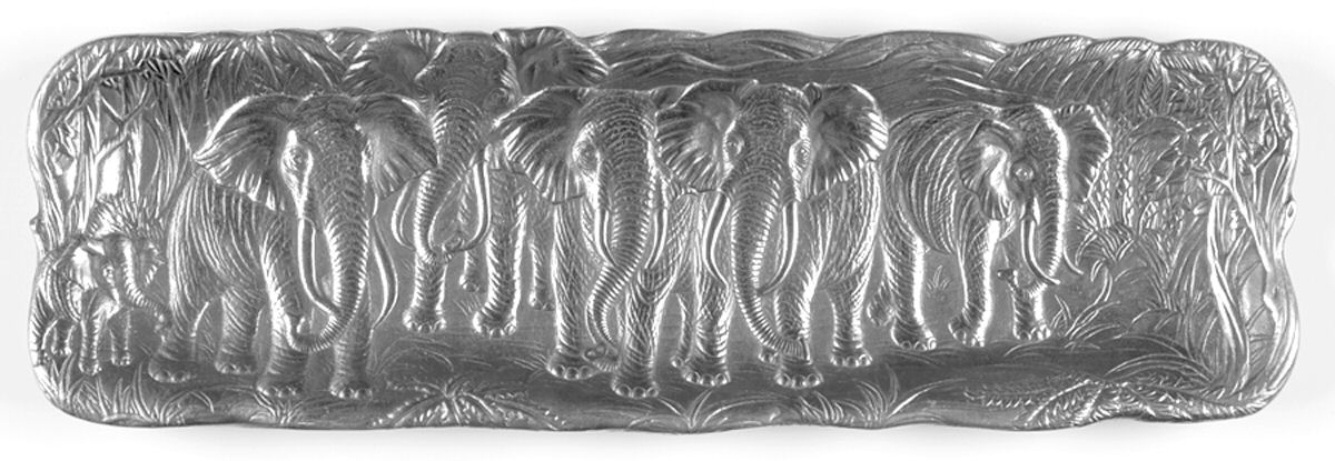 Elephants (Aluminum, Hollowware) 19" Rectangular Tray by Arthur Court-1