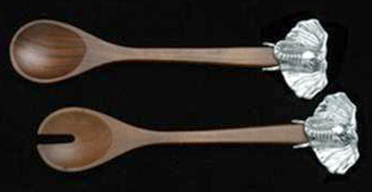 Elephants (Aluminum, Hollowware) Wooden Bowl 2-Piece Salad Set by Arthur Court-1