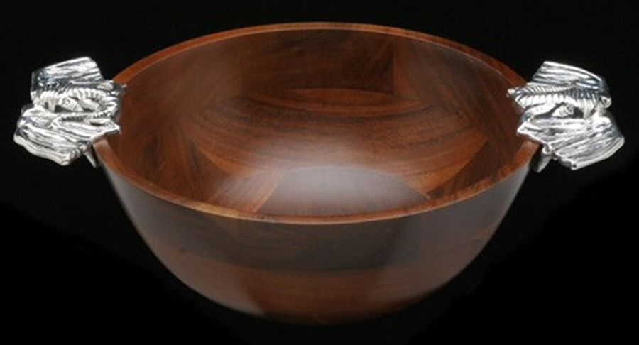 Elephants (Aluminum, Hollowware) 12" Wood Salad Serving Bowl by Arthur Court-1