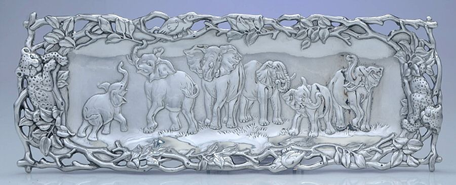 Elephants (Aluminum, Hollowware) 19" Oblong Buffet Tray by Arthur Court-1