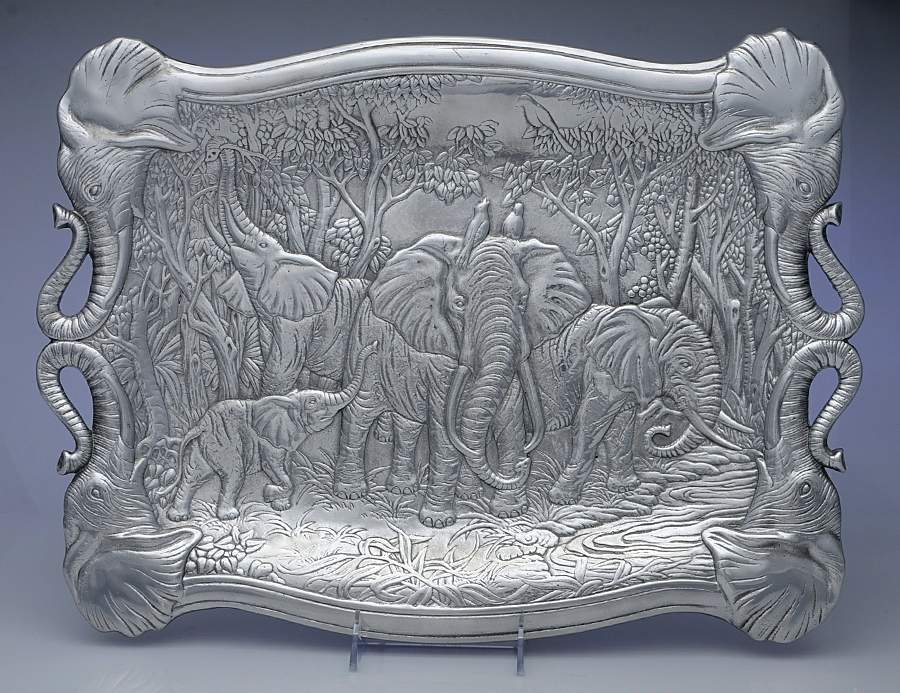 Elephants (Aluminum, Hollowware) 18" Rectangular Tray by Arthur Court-1