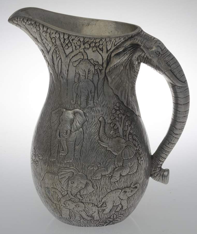 Elephants (Aluminum, Hollowware) 64 Oz Water Pitcher by Arthur Court-1