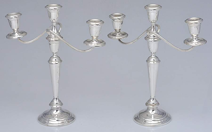 S257 (Sterling, Hollowware) Pair of Weighted 3 Light Candelabra by Alvin-1