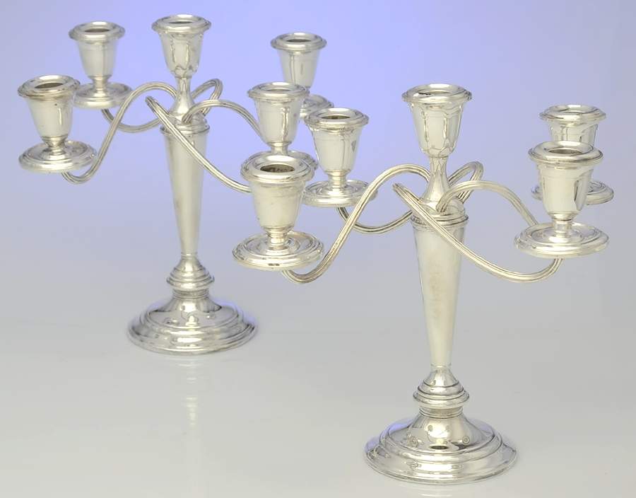 S257 (Sterling, Hollowware) Pair of Weighted 5 Light Candelabra by Alvin-1