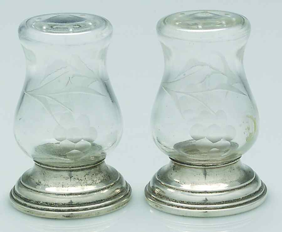 S270 (Sterling, Hollowware) Crystal Salt & Pepper w/Sterling Base by Alvin-1