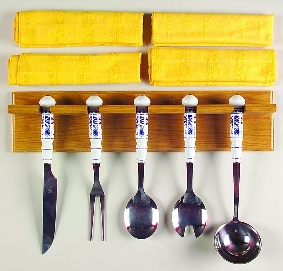 700 (Stainless) 5 Piece Serving Set with Wood Wall Rack by ABS Stainless-1