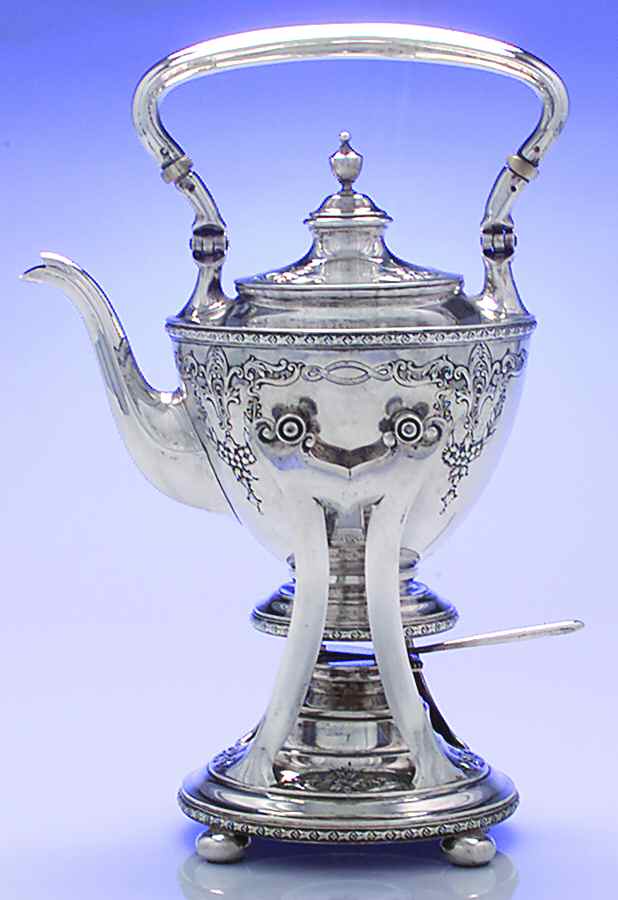 Della Robbia (Sterling, Hollowware, Floral, No Lines) Kettle, Stand & Burner by Alvin-1