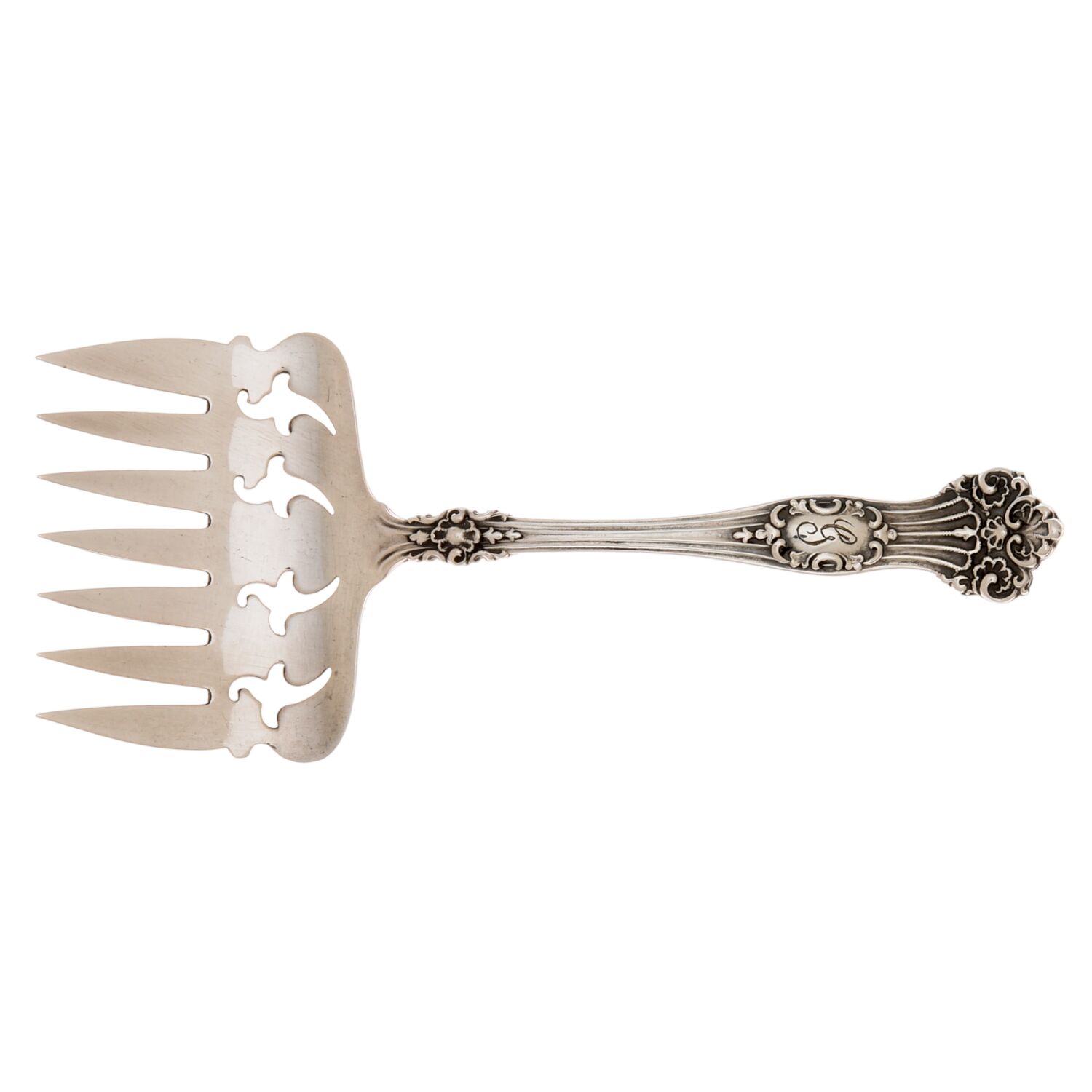 Viking (Sterling, 1906, Monograms) Small Solid Tined Sardine Serving Fork by Alvin-1
