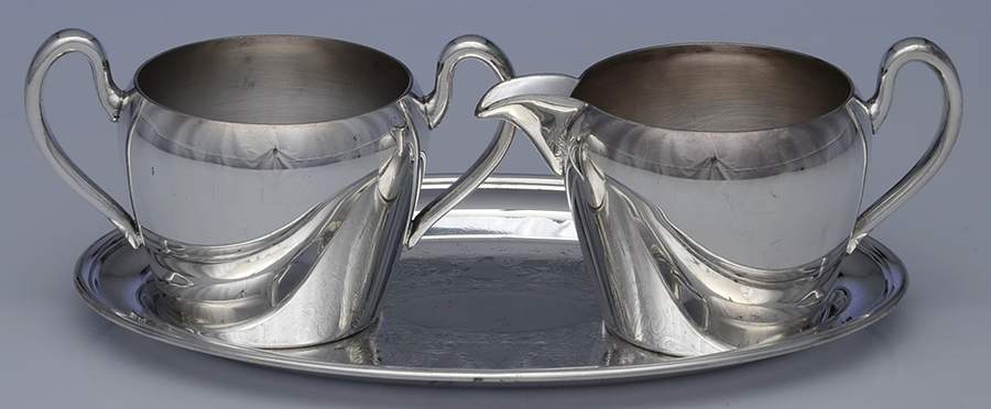 Silverplate Hollowware Creamer, Open Sugar & Tray Set by Academy-1