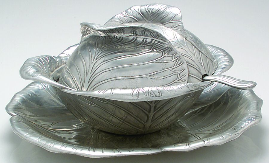Cabbage (Aluminum, Hollowware) Tureen W/Lid,Ladle &Underplate by Arthur Court-1