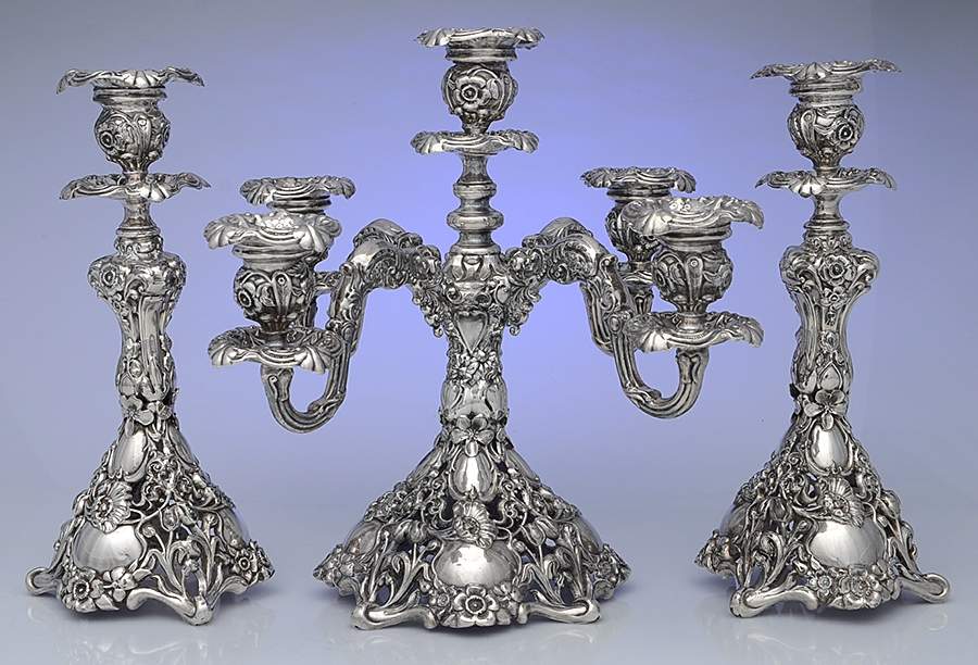 Silverplate Hollowware (3 Pc) 5 Lt Candelabra & (Pair) of 12" Candlestick by Adelphi-1