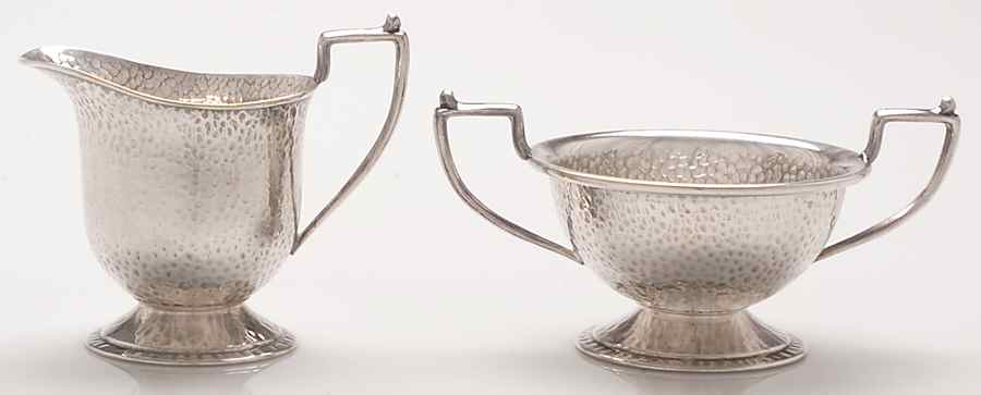 5034 (Silverplate, Hollowware) Plated Mini Creamer and Open Sugar by Apollo (American)-1