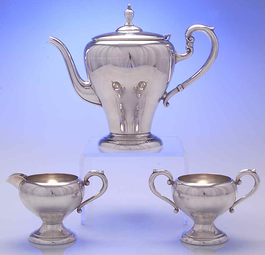 205 (Silverplate, Hollowware) 3-Piece Tea Set (Tea Pot, Creamer, Open Su) by Art Silver -1