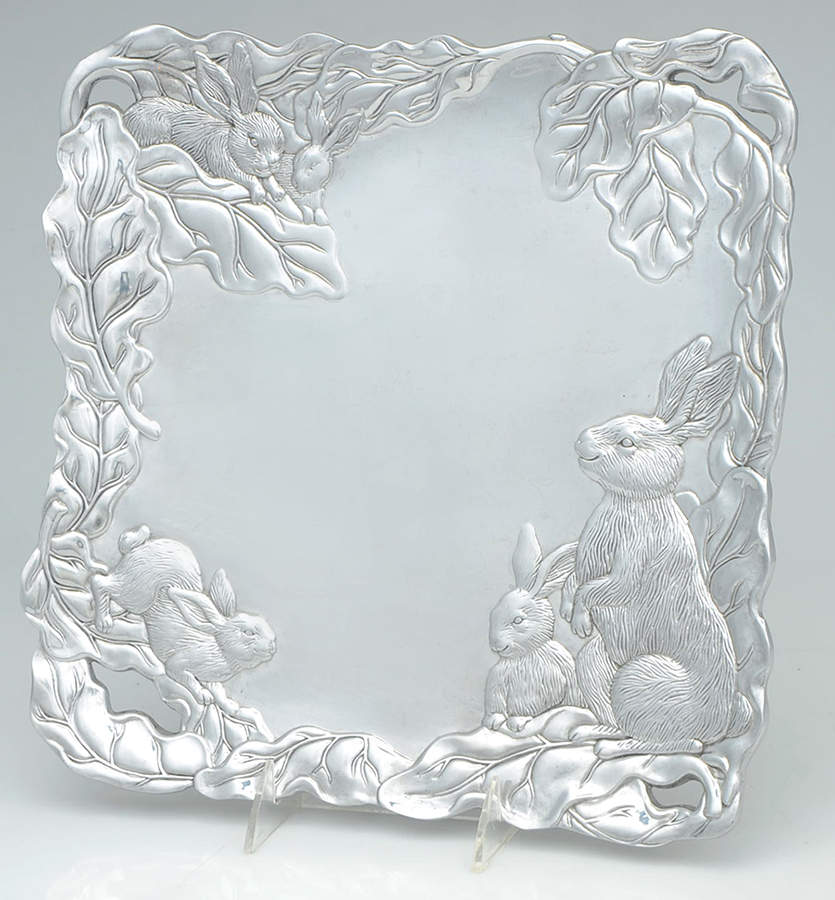 Bunnies (Aluminum, Hollowware) 12" Square Tray by Arthur Court-1