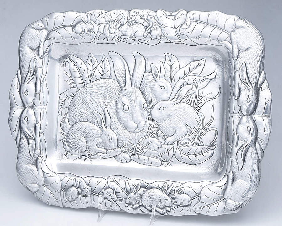 Bunnies (Aluminum, Hollowware) 18" Rectangular Platter by Arthur Court-1