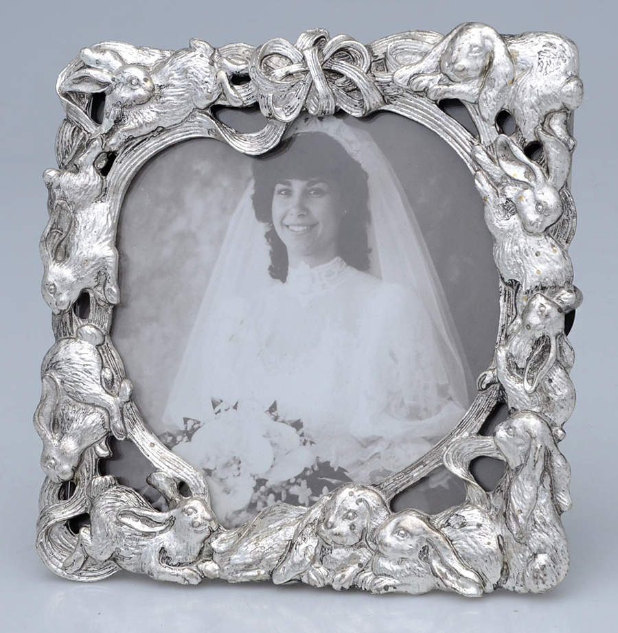 Bunnies (Aluminum, Hollowware) Frame-Holds 4" X 4" Picture by Arthur Court-1