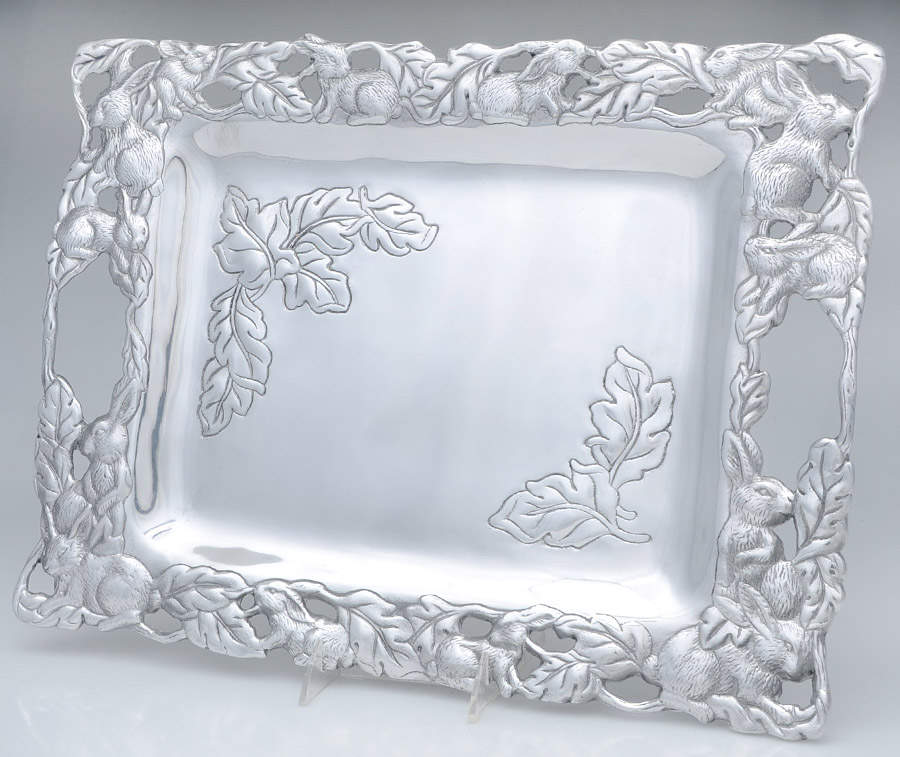Bunnies (Aluminum, Hollowware) 18" Handled Rectangular Platter by Arthur Court-1