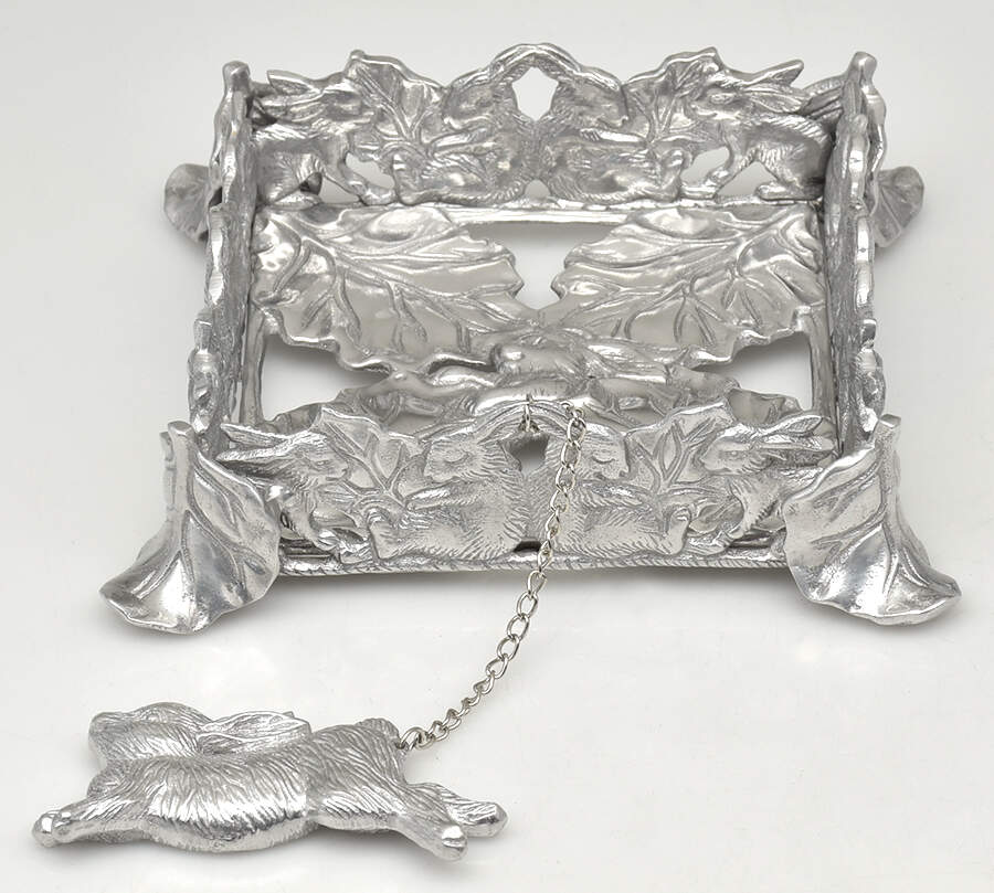 Bunnies (Aluminum, Hollowware) Square Napkin Holder with Weight by Arthur Court-1
